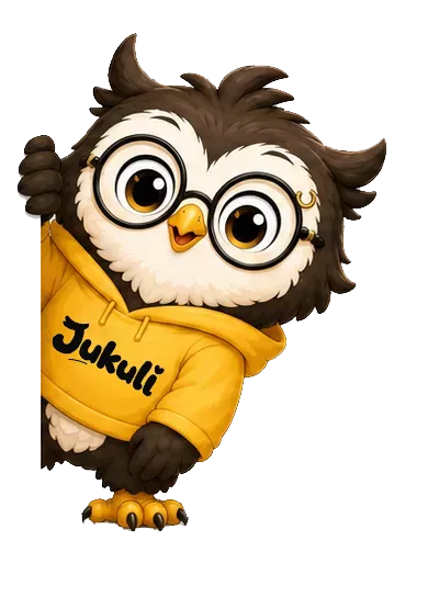 Jukuli owl mascot peeking around the puzzle